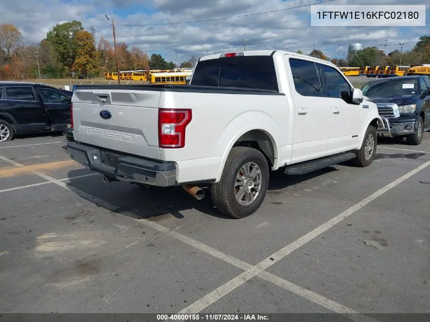 2019 Ford F-150 Lariat VIN: 1FTFW1E16KFC02180 Lot: 40800155