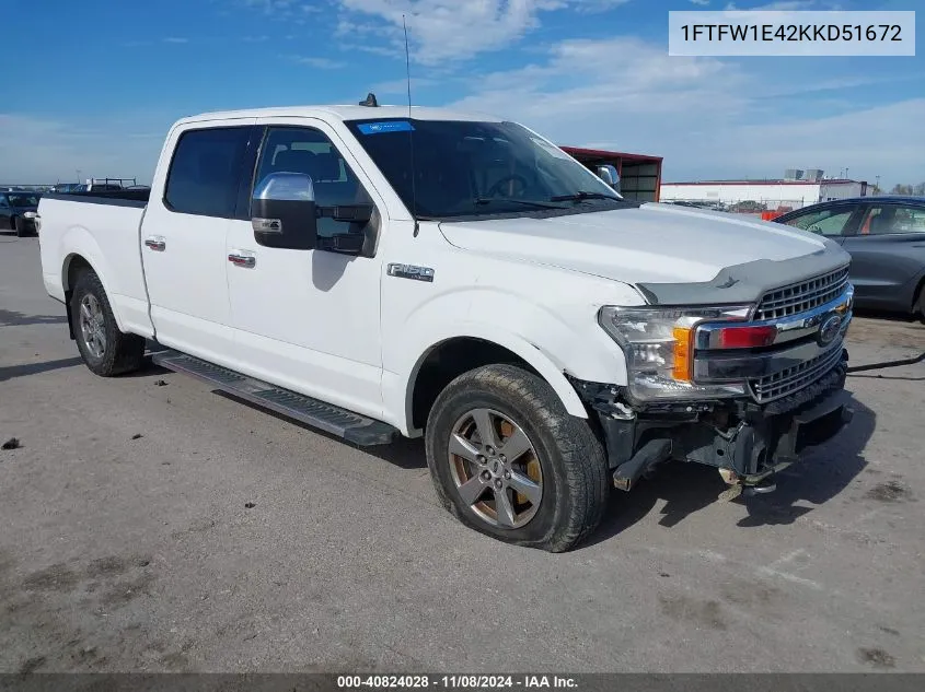 2019 Ford F-150 Lariat VIN: 1FTFW1E42KKD51672 Lot: 40824028