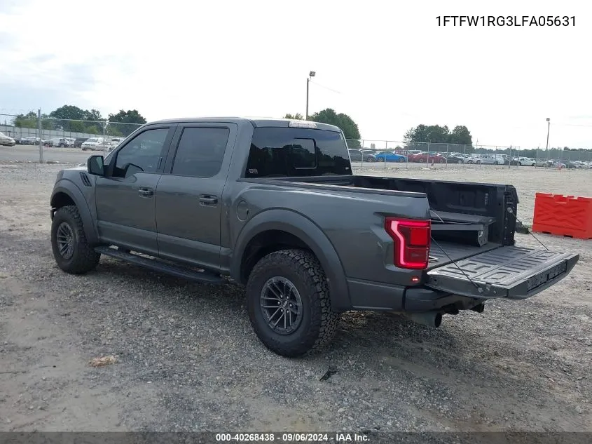 2020 Ford F-150 Raptor VIN: 1FTFW1RG3LFA05631 Lot: 40268438