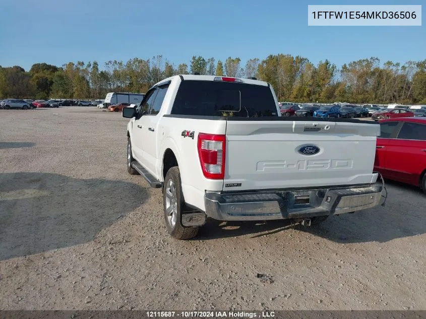 2021 Ford F150 Supercrew VIN: 1FTFW1E54MKD36506 Lot: 12115687