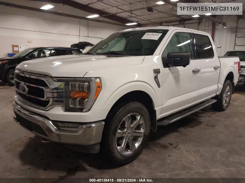 2021 Ford F-150 Xlt VIN: 1FTFW1E51MFC31169 Lot: 40138415