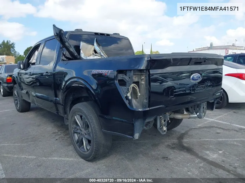 2021 Ford F150 Supercrew VIN: 1FTFW1E84MFA41571 Lot: 40328720