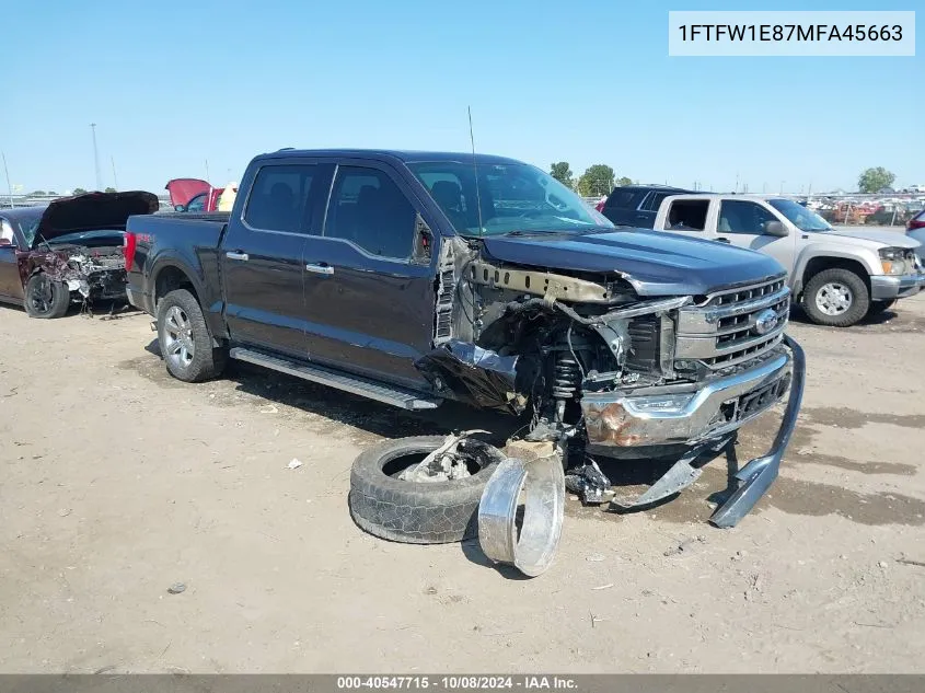 2021 Ford F-150 Lariat VIN: 1FTFW1E87MFA45663 Lot: 40547715