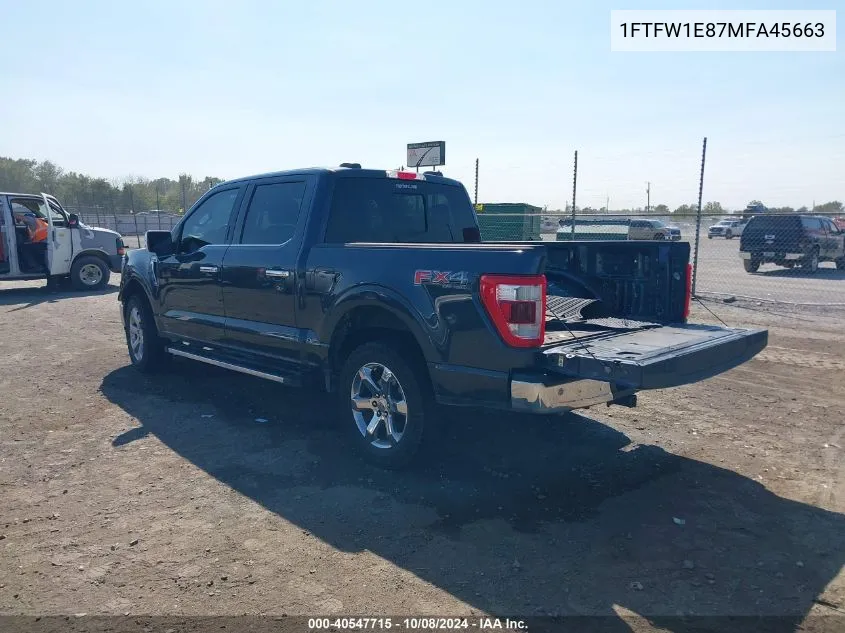 2021 Ford F-150 Lariat VIN: 1FTFW1E87MFA45663 Lot: 40547715