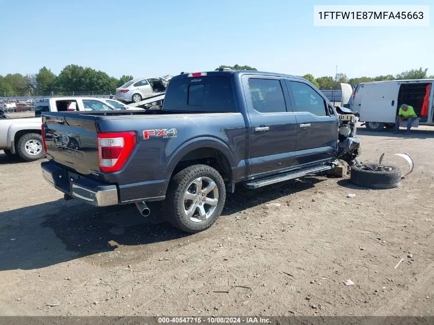 1FTFW1E87MFA45663 2021 Ford F-150 Lariat