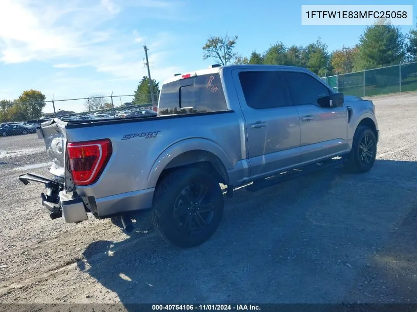 2021 Ford F-150 Xlt VIN: 1FTFW1E83MFC25058 Lot: 40754106