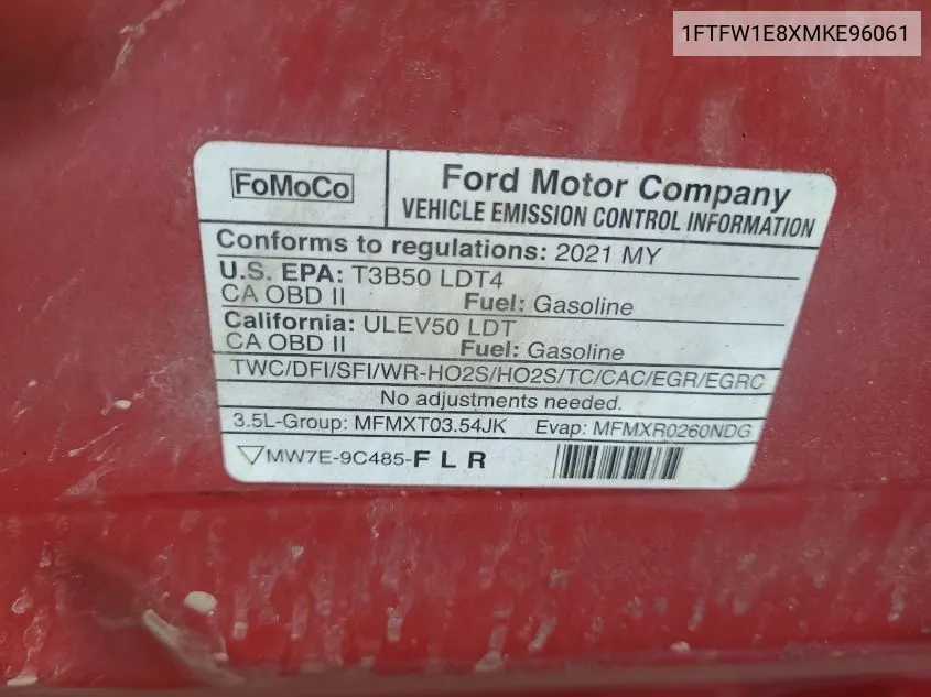 2021 Ford F150 Supercrew VIN: 1FTFW1E8XMKE96061 Lot: 40866047