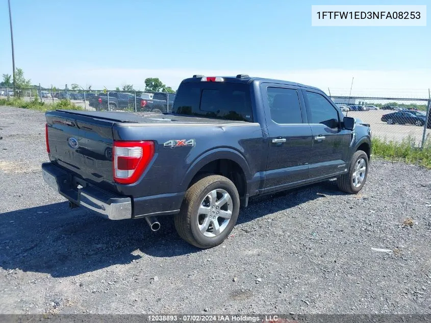 2022 Ford F-150 Lariat VIN: 1FTFW1ED3NFA08253 Lot: 12038893