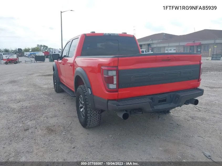 2022 Ford F-150 Raptor VIN: 1FTFW1RG9NFA85939 Lot: 37755087