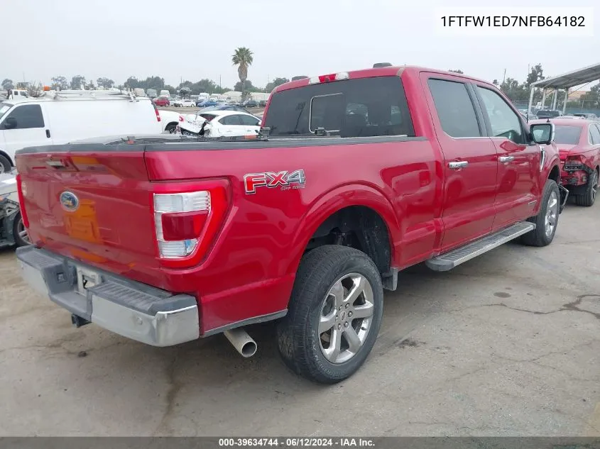 2022 Ford F-150 Lariat VIN: 1FTFW1ED7NFB64182 Lot: 39634744