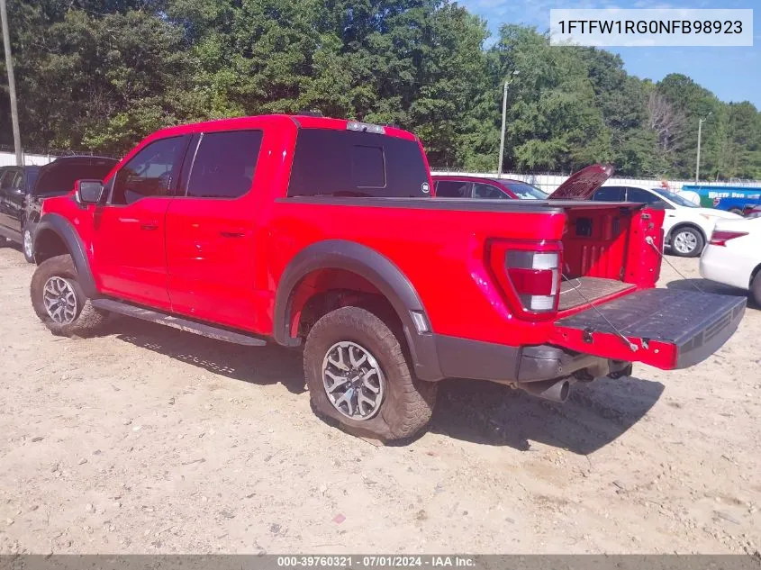 2022 Ford F-150 Raptor VIN: 1FTFW1RG0NFB98923 Lot: 39760321