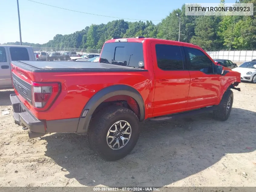 2022 Ford F-150 Raptor VIN: 1FTFW1RG0NFB98923 Lot: 39760321