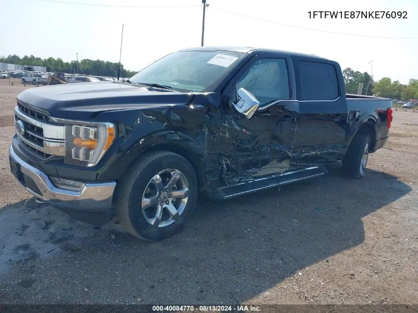 2022 Ford F150 Supercrew VIN: 1FTFW1E87NKE76092 Lot: 40084770