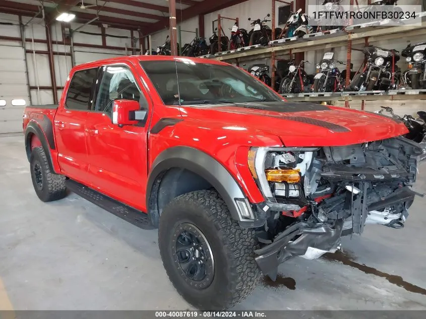 2022 Ford F-150 Raptor VIN: 1FTFW1RG0NFB30234 Lot: 40087619