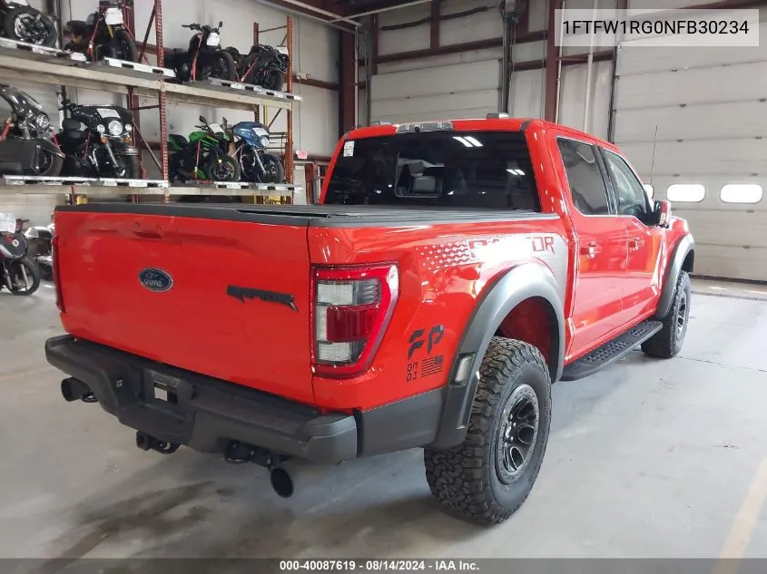 2022 Ford F-150 Raptor VIN: 1FTFW1RG0NFB30234 Lot: 40087619