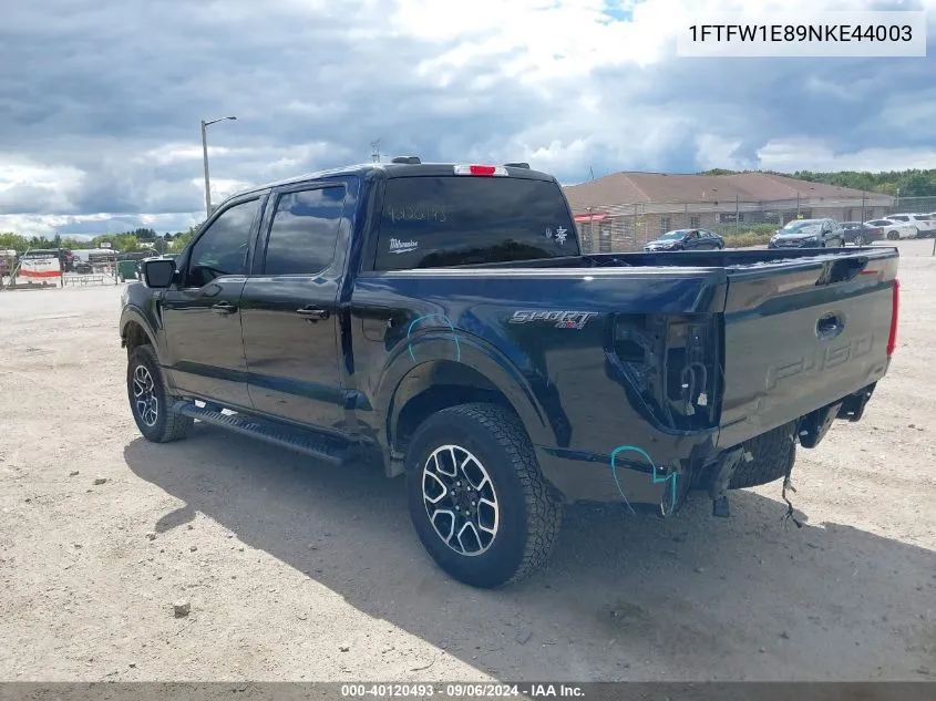 2022 Ford F-150 Xlt VIN: 1FTFW1E89NKE44003 Lot: 40120493