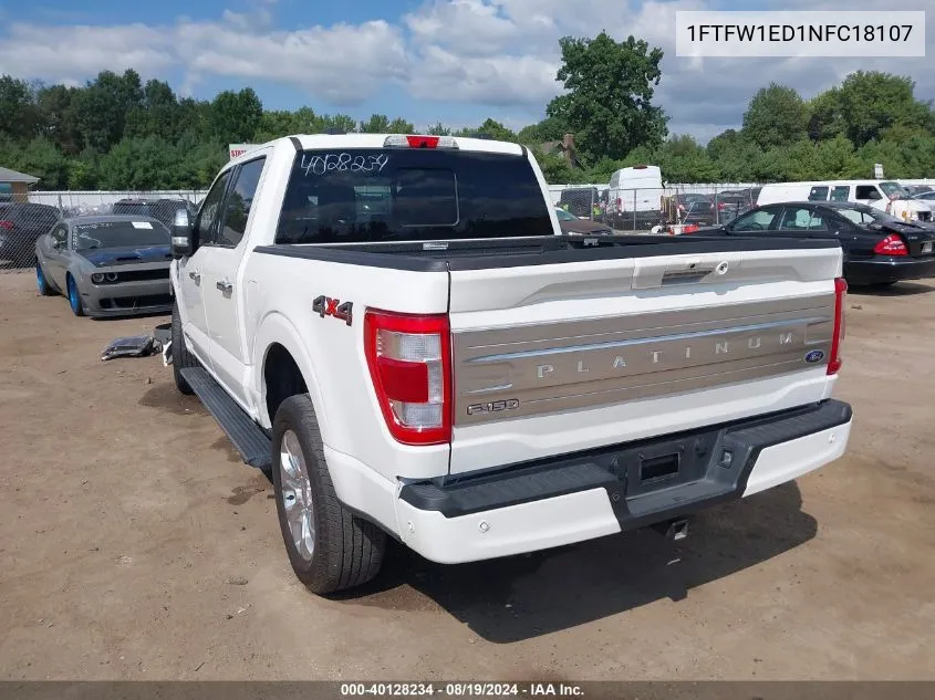 2022 Ford F-150 Platinum VIN: 1FTFW1ED1NFC18107 Lot: 40128234