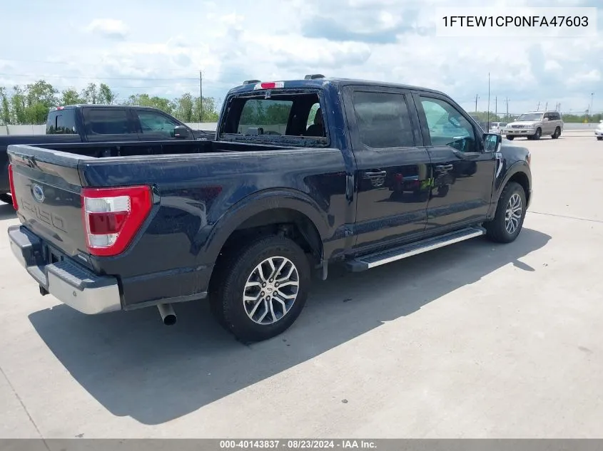 2022 Ford F-150 Lariat VIN: 1FTEW1CP0NFA47603 Lot: 40143837