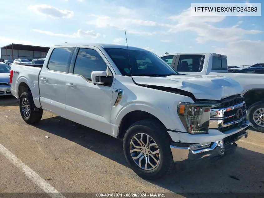 2022 Ford F-150 Lariat VIN: 1FTFW1E8XNFC34583 Lot: 40187071