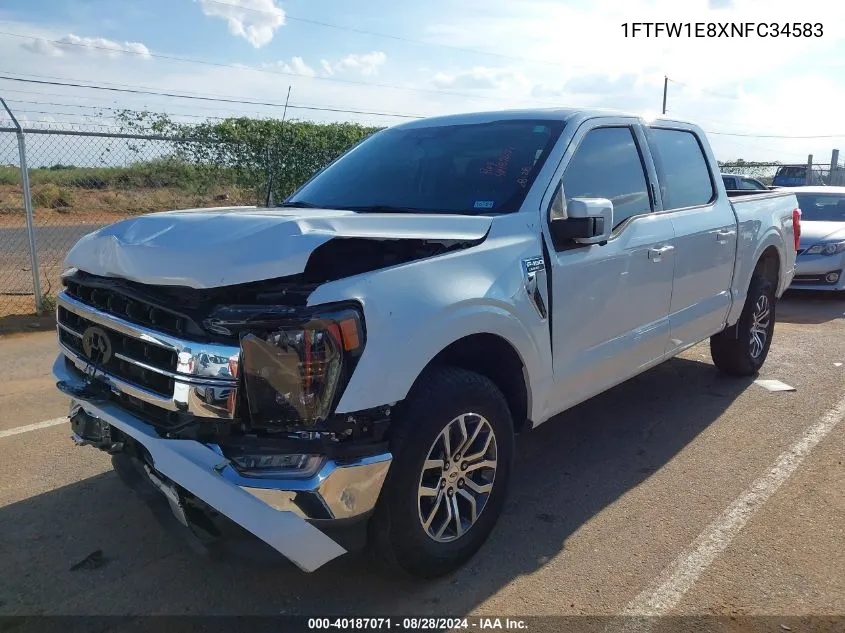 2022 Ford F-150 Lariat VIN: 1FTFW1E8XNFC34583 Lot: 40187071