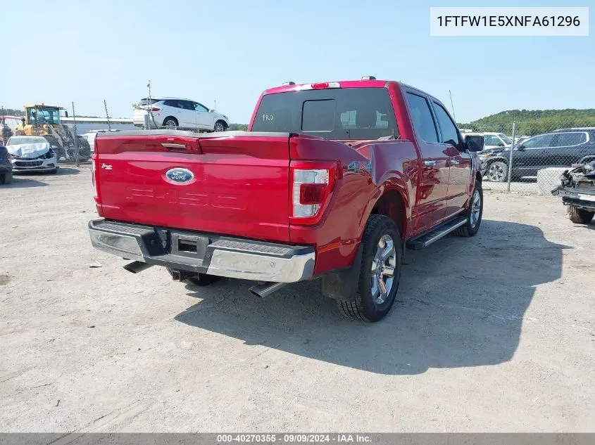 2022 Ford F-150 Lariat VIN: 1FTFW1E5XNFA61296 Lot: 40270355