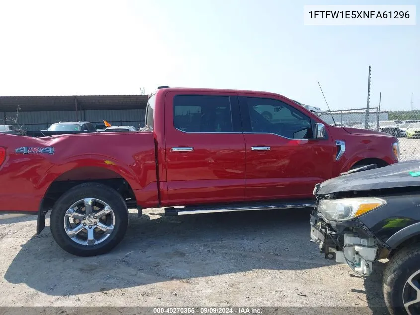 2022 Ford F-150 Lariat VIN: 1FTFW1E5XNFA61296 Lot: 40270355