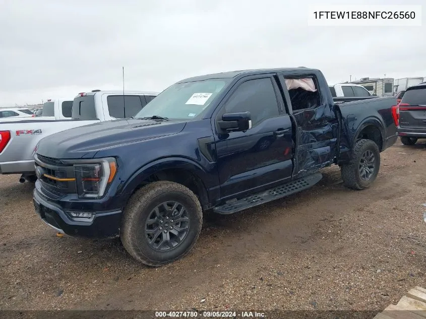 2022 Ford F150 Supercrew VIN: 1FTEW1E88NFC26560 Lot: 40274780