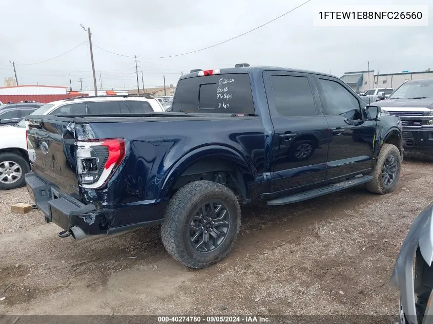 2022 Ford F150 Supercrew VIN: 1FTEW1E88NFC26560 Lot: 40274780