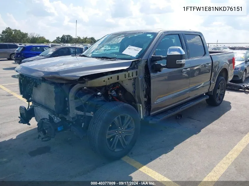 2022 Ford F-150 Lariat VIN: 1FTFW1E81NKD76151 Lot: 40377809