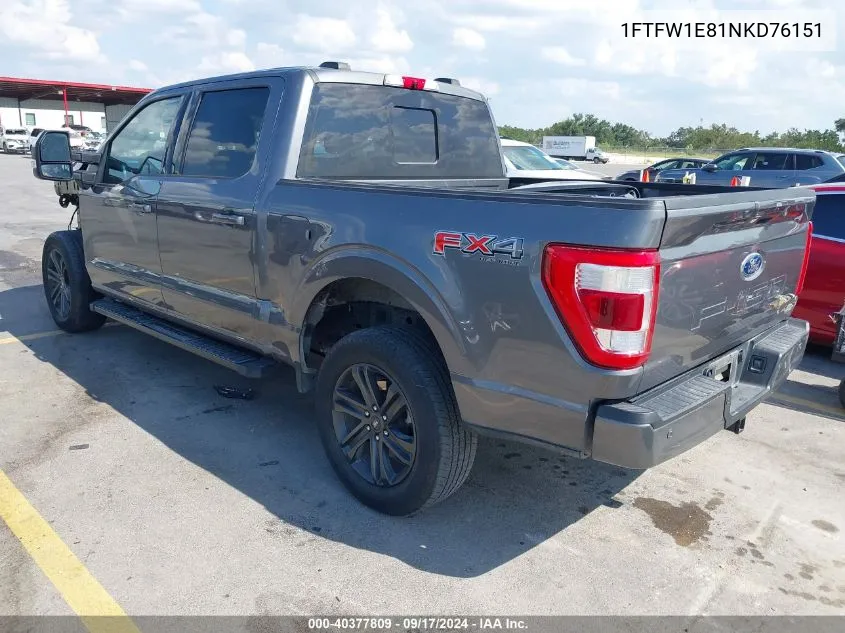 2022 Ford F-150 Lariat VIN: 1FTFW1E81NKD76151 Lot: 40377809