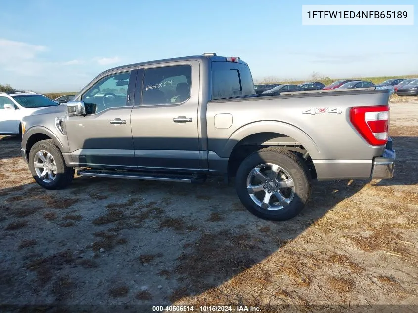 2022 Ford F-150 Lariat VIN: 1FTFW1ED4NFB65189 Lot: 40506514