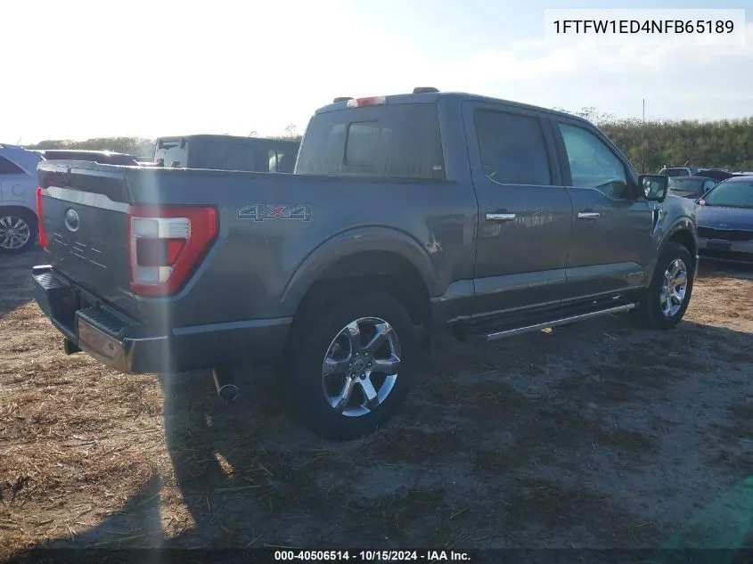 2022 Ford F-150 Lariat VIN: 1FTFW1ED4NFB65189 Lot: 40506514