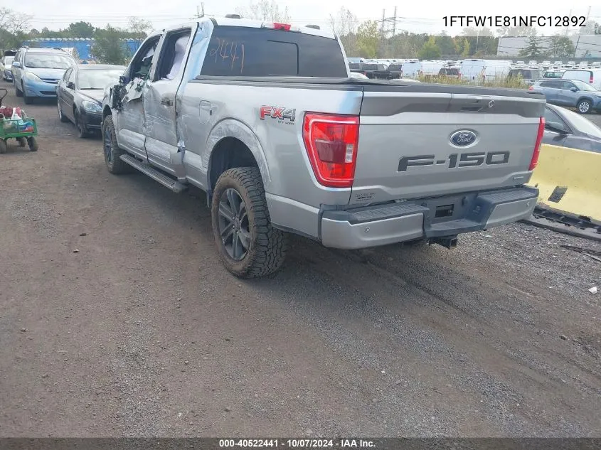 2022 Ford F150 Supercrew VIN: 1FTFW1E81NFC12892 Lot: 40522441