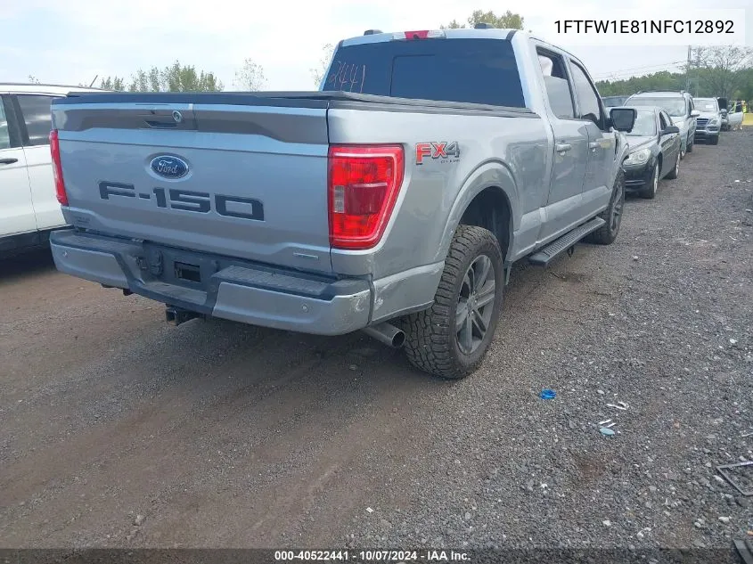 2022 Ford F150 Supercrew VIN: 1FTFW1E81NFC12892 Lot: 40522441