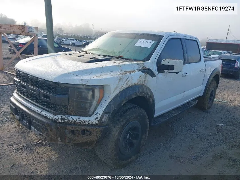 2022 Ford F150 Raptor VIN: 1FTFW1RG8NFC19274 Lot: 40523076