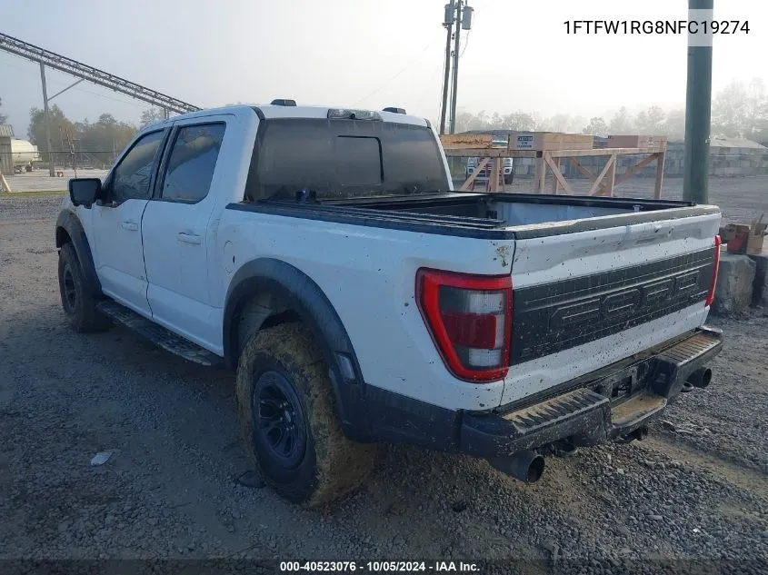 2022 Ford F150 Raptor VIN: 1FTFW1RG8NFC19274 Lot: 40523076