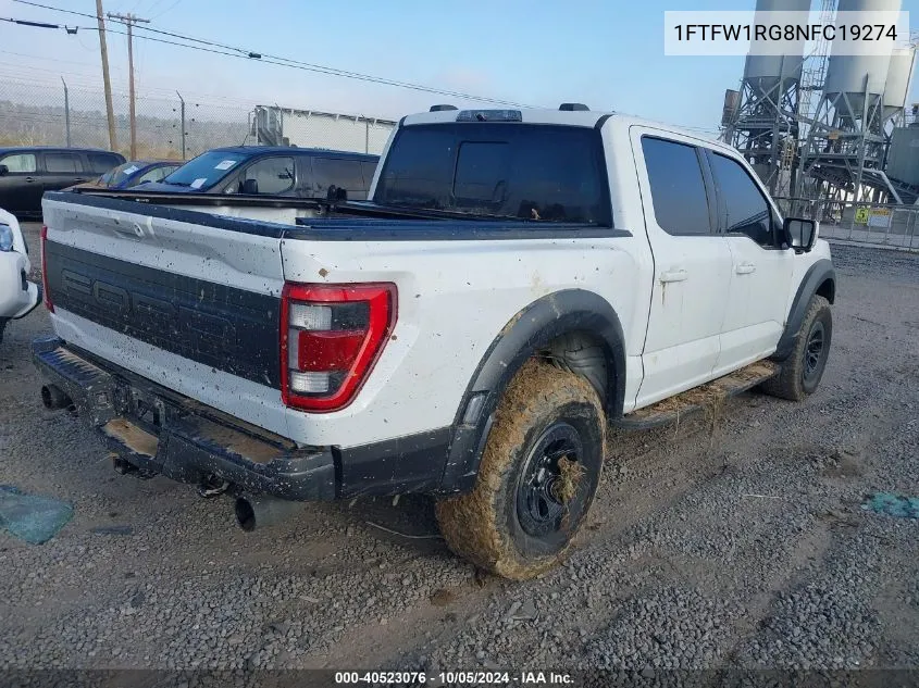 2022 Ford F150 Raptor VIN: 1FTFW1RG8NFC19274 Lot: 40523076