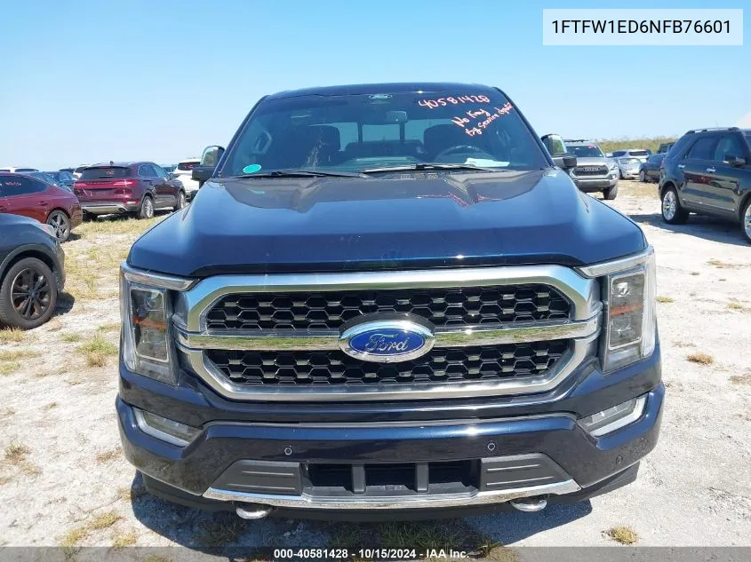 2022 Ford F-150 Platinum VIN: 1FTFW1ED6NFB76601 Lot: 40581428