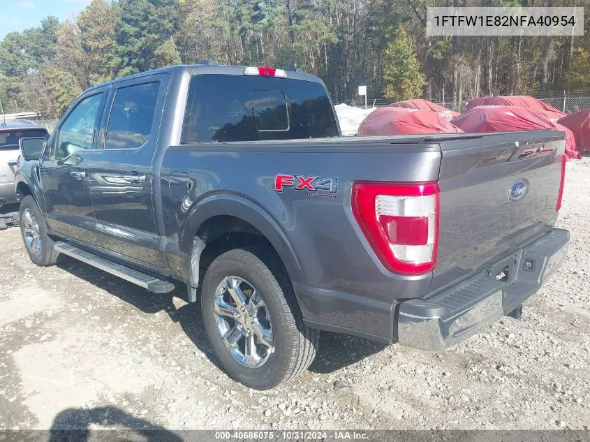 2022 Ford F-150 Lariat VIN: 1FTFW1E82NFA40954 Lot: 40686075