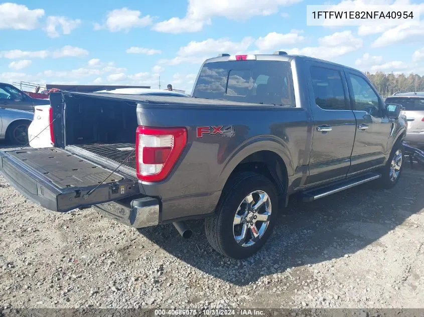 2022 Ford F-150 Lariat VIN: 1FTFW1E82NFA40954 Lot: 40686075