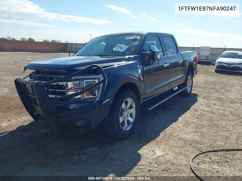 2022 Ford F-150 Lariat VIN: 1FTFW1E87NFA90247 Lot: 40734515