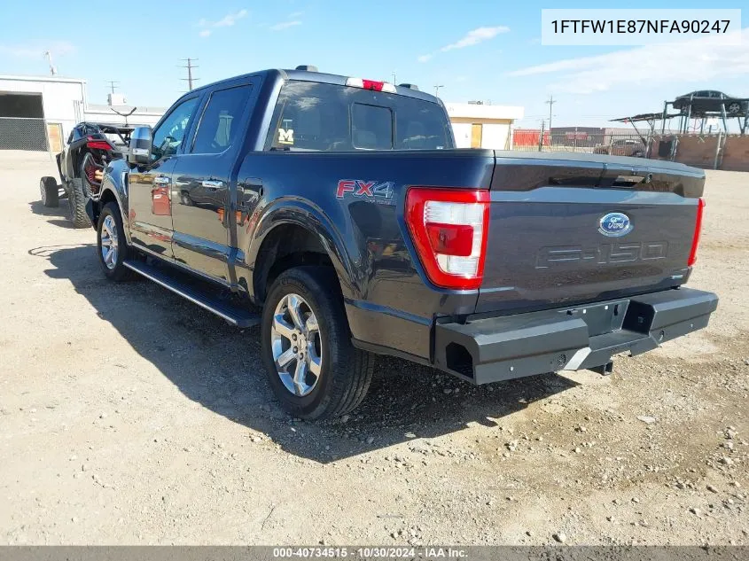 2022 Ford F-150 Lariat VIN: 1FTFW1E87NFA90247 Lot: 40734515