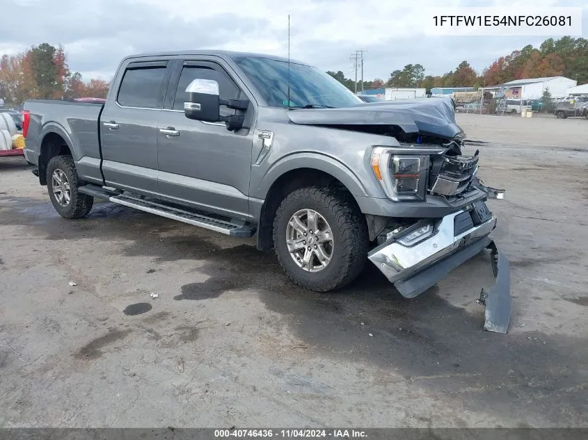 2022 Ford F-150 Lariat VIN: 1FTFW1E54NFC26081 Lot: 40746436