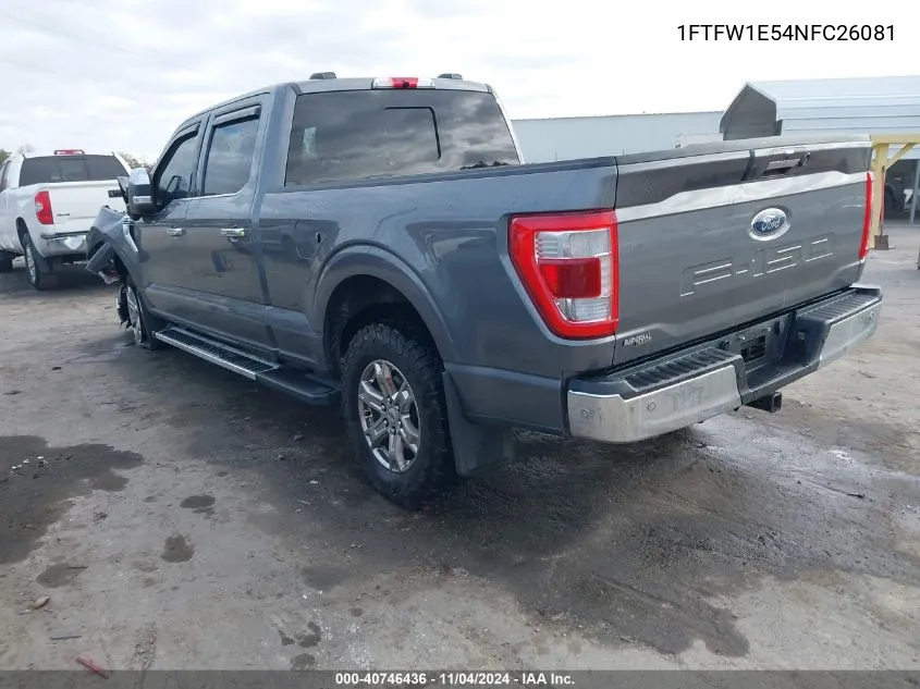 2022 Ford F-150 Lariat VIN: 1FTFW1E54NFC26081 Lot: 40746436