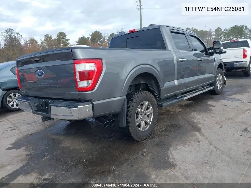 2022 Ford F-150 Lariat VIN: 1FTFW1E54NFC26081 Lot: 40746436