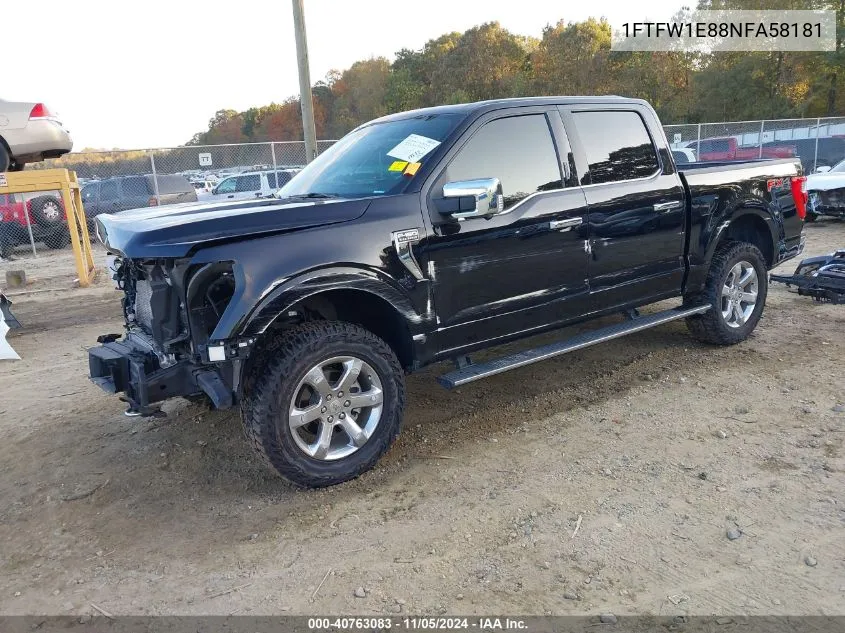 2022 Ford F-150 King Ranch VIN: 1FTFW1E88NFA58181 Lot: 40763083