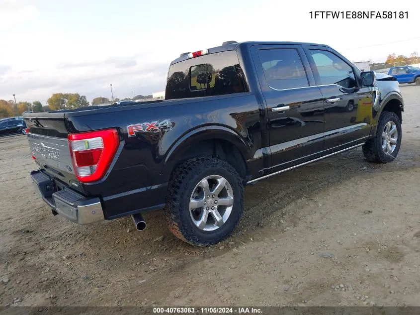 2022 Ford F-150 King Ranch VIN: 1FTFW1E88NFA58181 Lot: 40763083