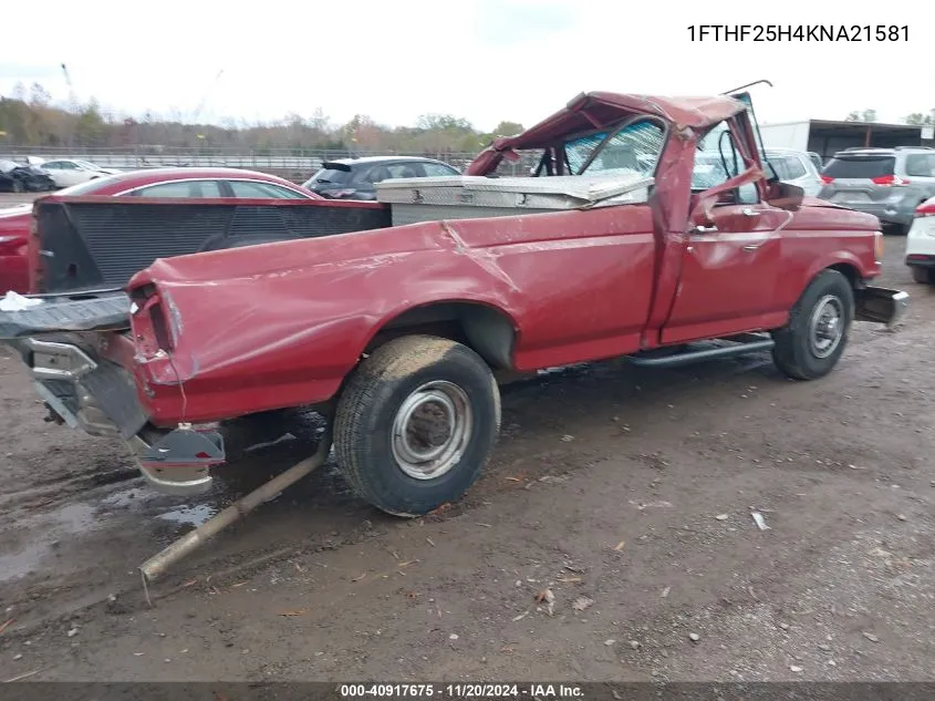 1989 Ford F250 VIN: 1FTHF25H4KNA21581 Lot: 40917675