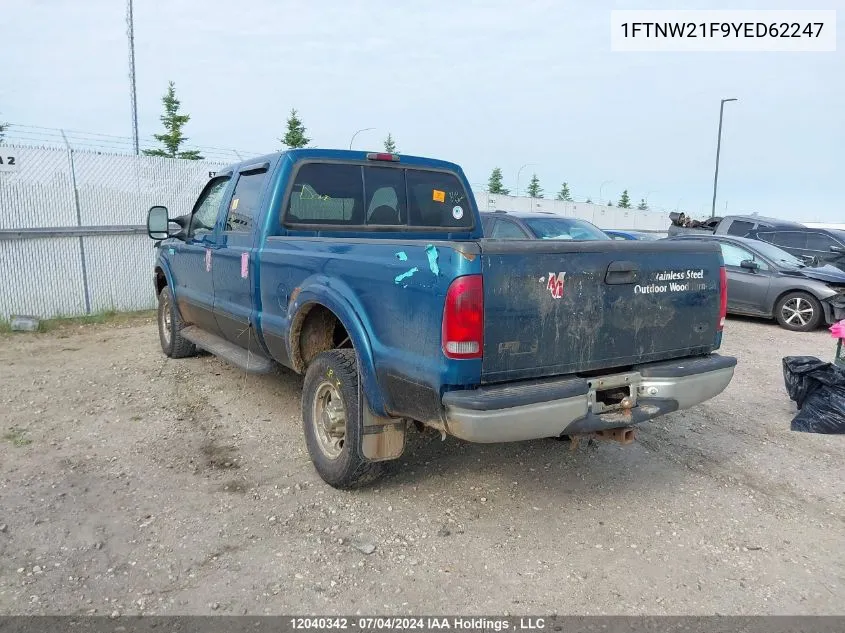 2000 Ford Super Duty F-250 VIN: 1FTNW21F9YED62247 Lot: 12040342