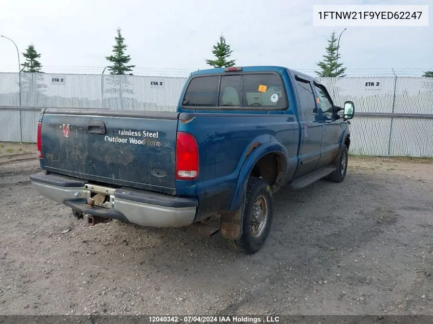 2000 Ford Super Duty F-250 VIN: 1FTNW21F9YED62247 Lot: 12040342